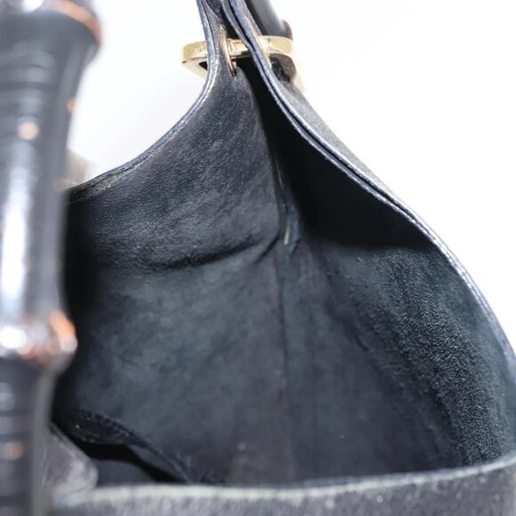 GUCCI Bamboo Shoulder Bag Leather Black Gold 001 2113 1880 Auth 147949 - Picture 12 of 16